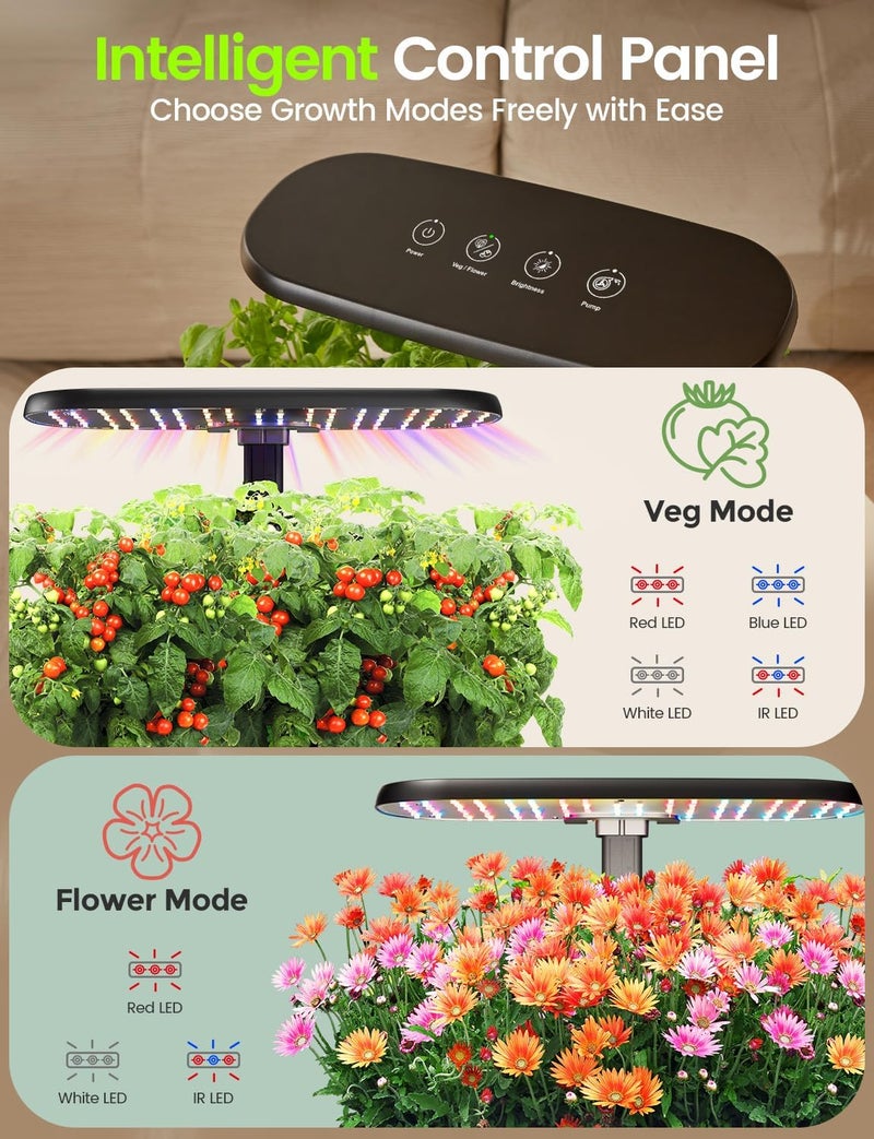 LETPOT Store مجموعة نظام الزراعة المائية الكلاسيكية، حديقة الأعشاب الداخلية، ضوء نمو LED كامل الطيف 24 واط، 12 وحدة، على الطاولة، هدايا لمحبي النباتات، المطبخ، الحصاد، وضعين مزدوجين، حتى 16 بوصة، خزان 5.5 لتر - Image 4